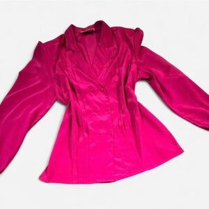 Vintage Joyce Sportswear Blouse – Made in Hong Kong – Size 14, Bright Pink